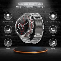 Royal Empire AK56 Smartwatch - Smartwatch Heren - Stappenteller - Bloeddrukmeter - Hartslagmeter - Slaapmonitor - Multisport - RVS & TPU Bandje - 47MM - Geschikt voor alle Smartphones - Zilver — thumbnail 5