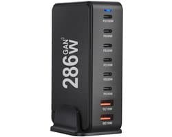 GaN3 286W - USB‑C - USB-A - Snellader – Desktop Oplader - 100W PD Fast Charging – Voor Laptop & Smartphone