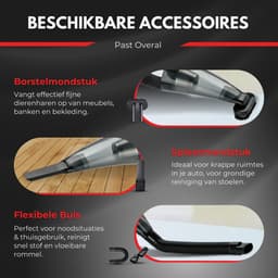 Duriant ® -Kruimeldief snoerloos -Handstofzuiger- Autostofzuiger- Oplaadbaar- 5 opzetstukken en Autolader-Kruimelzuiger- 10000Pa - 2x HEPA FILTER- Best Verkocht-Nat en droog -Incl. Opbergtas — thumbnail 3
