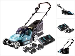 Makita DLM 382 PT4 accugrasmaaier 36 V ( 2x 18 V ) 38 cm 40 l + 4x accu 5.0 Ah + dubbele lader — thumbnail 1