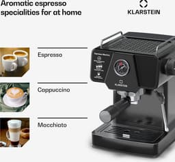 Klarstein Libeica Siebträgermaschine Met Maalmolen – 19 Bar, 1.350 W, RVS, 1,8-l-Watertank, Stoompijp, Touch-bedieningspaneel, Voor Espresso en Koffiepoeder, Afneembare Watertank — thumbnail 4