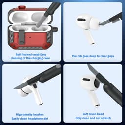Sounix Hoesje geschikt voor Airpods Pro 1 / 2 - Met schoonmaak borstel - Airpods Pro Hoesje - Armor Case met Lock - Rood — thumbnail 3