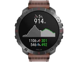 Polar Grit X2 Pro TITAN Premium Outdoor Smartwatch, Brons leder M/L, extra Zwarte Silicone horlogebandje S/L