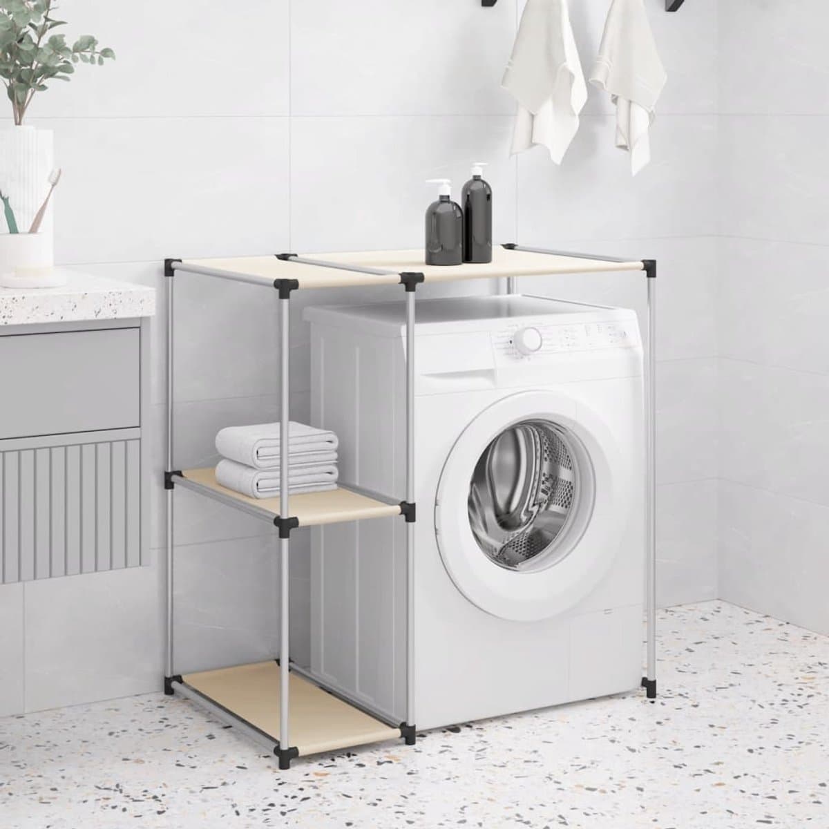 Wasmachine rek - Opbergrek - Wasmachine meubel - Opbouwmeubel - Toilet Rek - 87x55x90,5cm - Crème — afbeelding 1