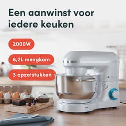 KitchenBrothers 2000W Keukenmachine - Keukenrobot - 6,2L - Mixer met Mengkom - Keukenmixer - BPA-vrij - Parelwit — thumbnail 3