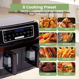 Mygroot - Heteluchtfriteuse 2 kamers - Met kijkvenster - 10 liter - Dubbele lades - Hete-lucht friteuse met touchscreen - 8 automatische programmas. — thumbnail 5