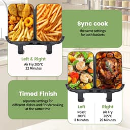Mygroot - Heteluchtfriteuse 2 kamers - Met kijkvenster - 10 liter - Dubbele lades - Hete-lucht friteuse met touchscreen - 8 automatische programmas. — thumbnail 2