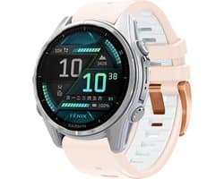 Stravo Dubbelkleurige Siliconen bandje in Fenix 8 Stijl - Rosé goud-Khaki/Wit - voor Garmin Fenix 5s - Plus & Sapphire - Fenix 6s - Pro & Sapphire - Garmin Fenix 7s / Fenix 8 - 43mm Quickfit 20mm band voor Garmin smartwatches - Horlogebandje