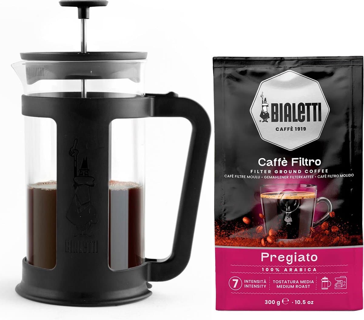 Bialetti French Press Smart 1000ml + Bialetti Pregiato Filterkoffie 300 gram — afbeelding 1