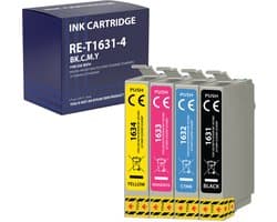 Inktcartridge geschikt voor Epson 16 16XL compatibel Epson WorkForce WF-2510 WF2530 WF-2630 WF-2650 WF-2750 WF-2760 WF-2010 WF-2110 WF-2500 WF-2700 WF-2520 WF-2540 WF-2660 - Pack 1 Zwart 1 Cyaan 1 Magenta 1 Geel
