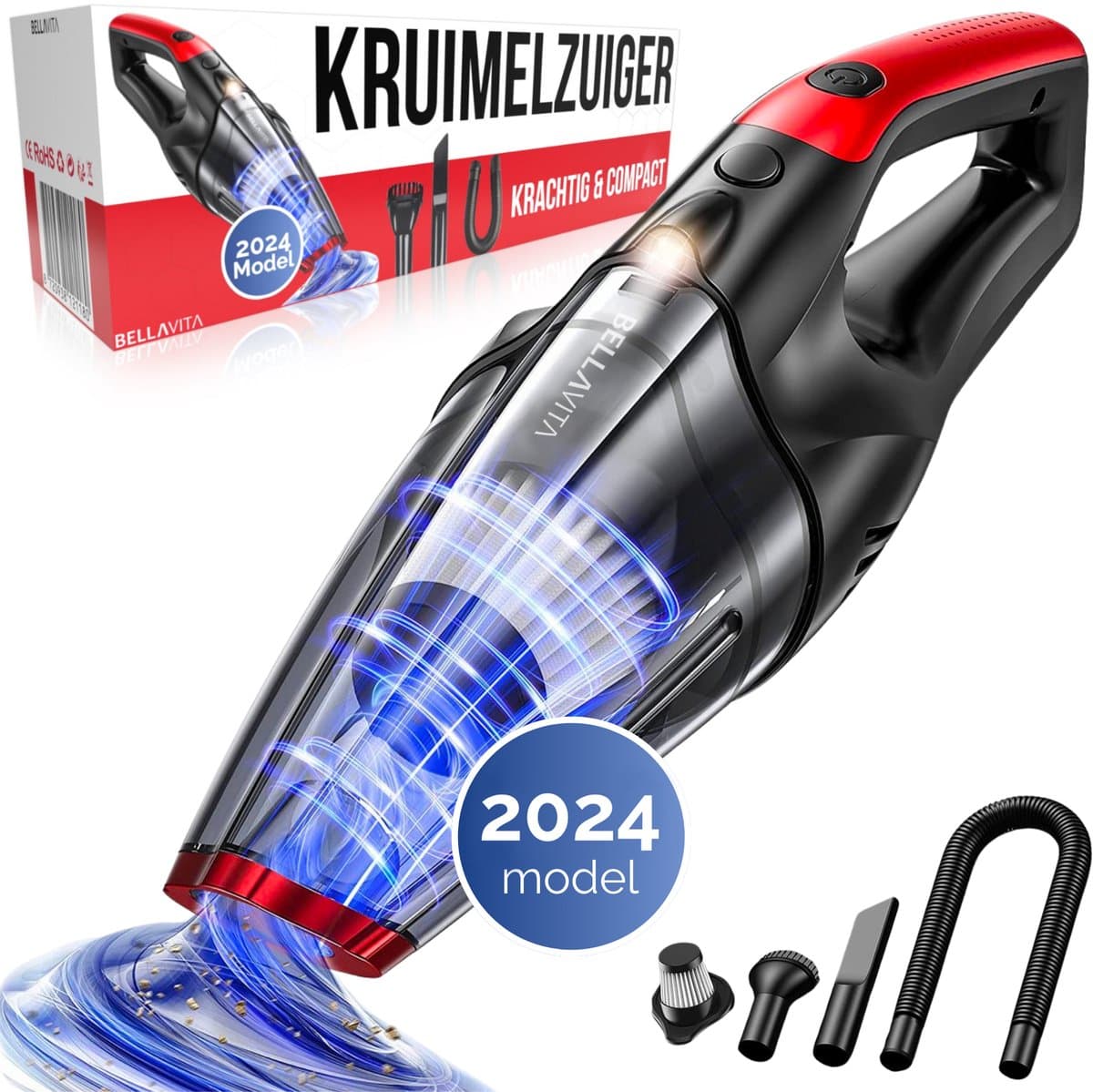 BELLAVITA ® Kruimelzuiger - Kruimeldief - 2026 Model - Handstofzuiger - Snoerloos - Kruimelzuiger Nat & Droog - 3 Opzetstukken - HEPA Filter - LED Verlichting - Extra Krachtig - Auto - Stofzuiger — afbeelding 1