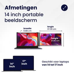 HoriVue Portable Monitor Plus 14.1'' - Full HD IPS - Draagbaar Scherm - Extra Scherm Laptop - Draagbare Monitor voor Laptop - Laptop Scherm Uitbreider - Incl. beschermhoes — thumbnail 3