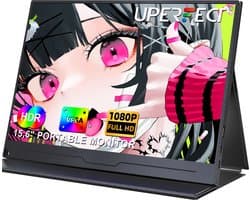 UPERFECT T03 15.6" FHD Portable Monitor 1080P IPS 60Hz Draagbaar monitor with Dual USB-C/HDMI & Speakers, for Laptop/Switch/MacBook (VESA Mount + Leather Case)