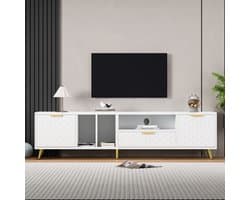 Moderne luxueuze verticale tv -standaard met een Matt Honeycomb -patroon met verschillende opslagfuncties voor televisies tot 80 inch. TV Stand voor woonkamer 180*40*41 cm (wit)