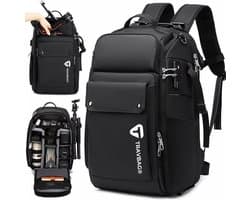 TRAVBAG® ORGANIZER - Premium Camera Rugzak - Fotografie - Met Slot - Inclusief Waterdicht Hoes - Spiegelreflex camera - Foto Rugtas - Anti Diefstal - Vakken - Klittenband - Laptop 15 inch - USB Oplaadpoort - Anti-Diefstal - Camera - Organizer