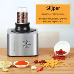 J-Mart 6 in 1 Keukenmachine - Blender - Bonen Slijper - Citruspers - Incl. Deeghaak/Deegmes/ 3 Snij- en Raspschijven - Grijs — thumbnail 2