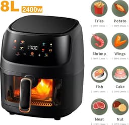 Luchtfriteuse - Met Touchscreen - Temperatuurregeling En Display - Programmeerbaar - 2400W - 8 Liter — thumbnail 9