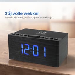 Neveda Digitale Wekkerradio Met Draadloze Oplader Telefoon - Wekkers digitaal op netstroom - Klokradio Slaapkamer - Voor kinderen & Volwassenen - Zwart hout — thumbnail 5