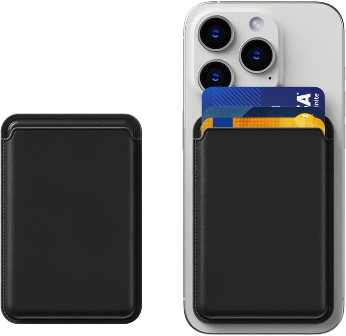 Magnetische pasjeshouder geschikt voor alle iPhone 16 / 16E / 17 / 17 Pro / 17 Pro Max / 17 Air - Magsafe Wallet - Kaarthouder pasjes - Magsafe Kaarthouder geschikt voor iPhone 16 | 16E | 17 | 17 Pro | 17 Pro Max | 17 Air - Pu Vegan Leer - Zwart — afbeelding 1