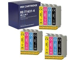 Pack 12 Epson 16XL Inktcartridge geschikt voor Epson WorkForce WF-2510 WF2530 WF-2630 WF-2650 WF-2750 WF-2760 WF-2010 WF-2110 WF-2500 WF-2700 WF-2520 WF-2540 WF-2660 - Pack 3 Zwart 3 Cyaan 3 Magenta 3 Geel