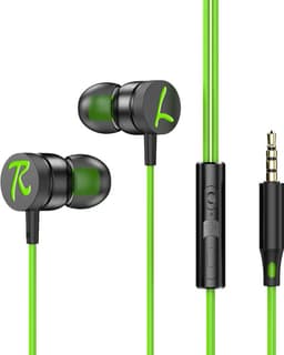 2x Bedrade oortjes - In Ear Oordopjes - Oortjes met Draad en Microfoon - Extra Bass - 3,5mm Jack Aansluiting - 120cm kabel - Groen — thumbnail 3