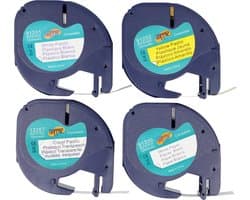 Dappaz - Compatible Dymo Label Tape Set 91201 - 91200 - 91202 - 12267 geschikt voor Dymo Letratag Labelprinter - 12 mm x 4 m - Label Printer