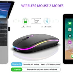 Matte Zwart Draadloze oplaadbare RGB muis- geluidloze klik - Voor Pc Ipad Laptop Mobiele Telefoon_ergonomisch - bluetooth - soft-touch muis - Matte Zwart - RGB LED light — thumbnail 1
