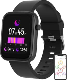 Denver Smartwatch Dames & Heren - Voor Android & iOS - Sporthorloge - Hartslagmeter - Bloeddrukmeter - Stappenteller - Saturatiemeter - Slaapmonitor - Social media activiteit - SW182 - Zwart — thumbnail 1