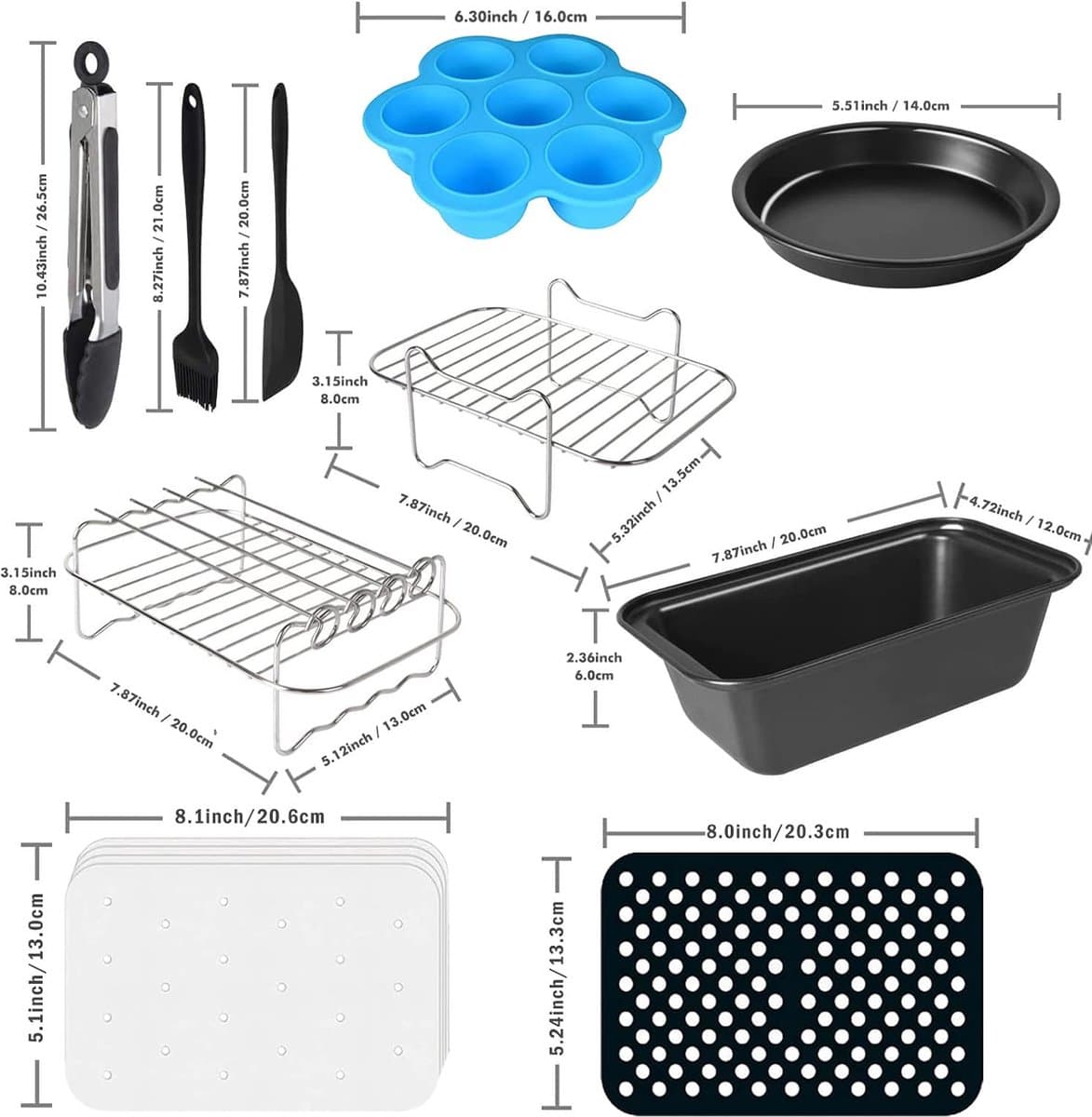 Dual Air Fryer Accessoires 10 stks Grilling Rack Dubbele Mand Air Fryer Accessoires Compatibel met Ninja Foodi AF300UK AF400UK Tower T17088 Salter Dual Zone Deep A7.6L9.6L roestvrij staal — afbeelding 1