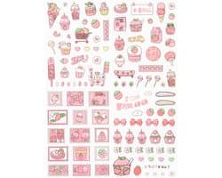 Ainy Kawaii Stickers Aardbei - set van 4 stickervellen om je schoolspullen, bullet journal, laptop, telefoon, en waterfles persoonlijk te maken - schattig voor jong en oud