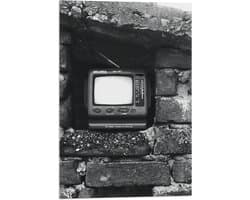 Vlag - Ouderwetse Televisie in de Muur (Zwart-wit) - 40x60 cm Foto op Polyester Vlag