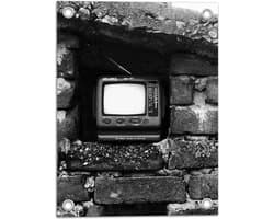 Tuinposter – Ouderwetse Televisie in de Muur (Zwart-wit) - 30x40 cm Foto op Tuinposter (wanddecoratie voor buiten en binnen)