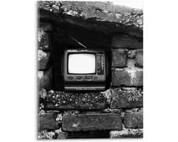 Acrylglas - Ouderwetse Televisie in de Muur (Zwart-wit) - 30x40 cm Foto op Acrylglas (Wanddecoratie op Acrylaat)
