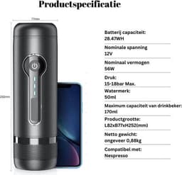 Happyment Compacte Draagbare Koffie Machine Draadloos - Hoge Kwaliteit Espresso Machine Oplaadbaar - Mini Koffie Zet Apparaat - Portable Coffee Maker - Koffie Cubs - Filterkoffie — thumbnail 3