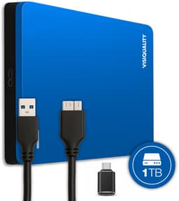 VisiQuality High-Speed Externe Harde Schijf 1 TB - Draagbare Harde Schijf USB 3.0 - Voor Windows & Mac - Xbox & PS4 games - Compact - Met handleiding - Blauw — thumbnail 1