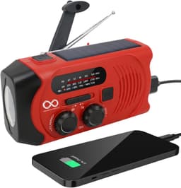 Noodradio - Solar - Opwindbaar - Rood - Powerbank Zonne-energie - Zaklamp - Opwindbare Radio - Noodpakket — thumbnail 1