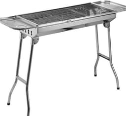 Roestvrijstalen houtskoolbarbecue, inklapbaar, outdoor, BBQ, draagbare campingbarbecue, staande grill, grillwagen, kolengrillm 74 x 33,5 x 71,5 cm. — thumbnail 1