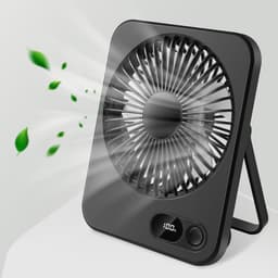 Oplaadbare Tafelventilator - 5 Snelheden met Borstelloze Motor - Stille Mini Ventilator met LED Batterij Display - 1200mAh USB Bureauventilator - 16.3x13.2cm - Zwart — thumbnail 2