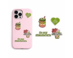 Luxe Set van 4 Metalen Stickers – Matcha Set – 3D Premium Design – Herbruikbaar – Telefoon, Laptop & iPad – Lé Shyn