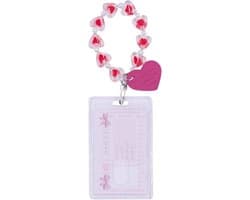 ID Kaart Houder met Retractable Keychain en Transparante Bescherming voor Studenten - Verticale Versie met Roze Hart Hanger