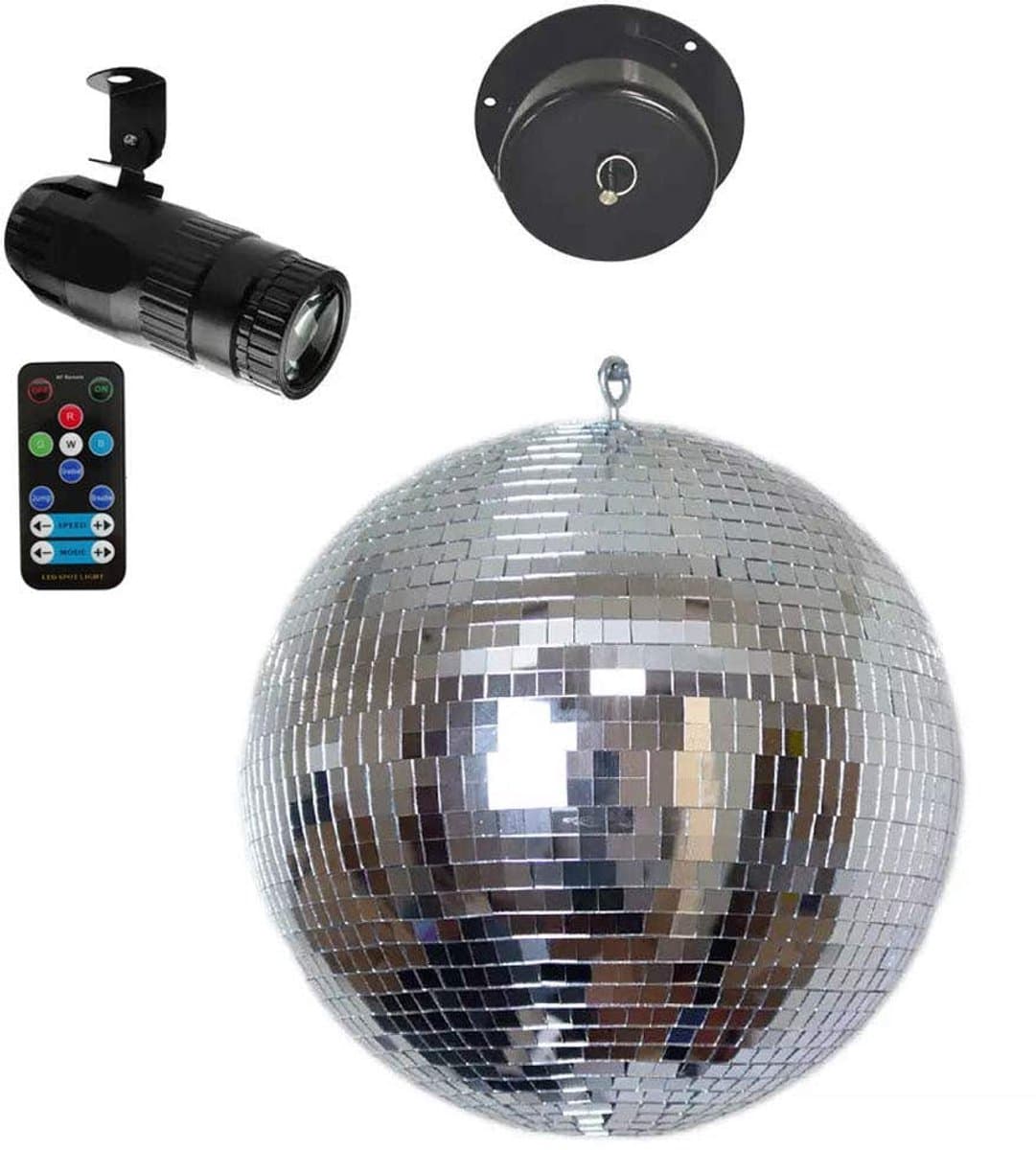 E-Lektron Spiegelbol Set - 25 cm disco bal - Inclusief motor en RGBW pinspot — afbeelding 1