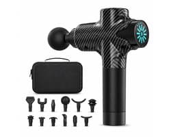 Gloovon® - Massage Gun Professioneel - Premium Massage Apparaat - 25.2V - Draadloos - Inclusief Koffer en 12 Opzetstukken - Borstelloze motor - Krachtig Massage Pistool - Fitness - Koolstofvezel