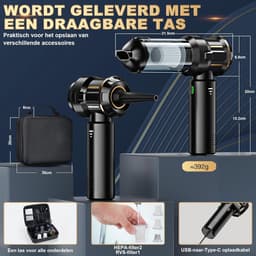 Draadloze Handstofzuiger - Mini Auto Stofzuiger - 4-in-1 Stofblazer - 25.000 Pa Zuigkracht - Borstelloze Motor - 6000mAh Batterij - 1-Touch Leegmaken - EVA Tas - Voor Auto en Thuis - Zwart — thumbnail 2