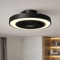 Plafondventilator Fiato Ø 50 cm - metalen ventilator - ventilator voor laag/schuin plafond - top kwaliteit - stil - energie zuinig - 6 snelheden - warm wit licht 2700 Kelvin - 3 step dim - zomer en winter stand - zwart — thumbnail 1