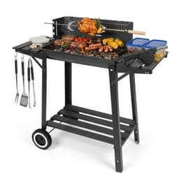 Barbecue Houtskool met Draaispit - Smoker BBQ met Warmhoudrek - Verstelbaar Kolenrooster - 49x29 cm Grilloppervlak - Zijplanken - Zwart — thumbnail 1