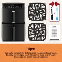 Saikefy Airfryer XXL - 11 Liter - Gestapelde Lades - 11 Programma's - Airfryer met Intelligent Touchbediening - Heteluchtfriteuse - Inclusief 4 handige accessoires — thumbnail 9