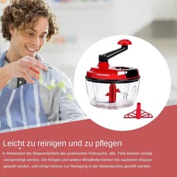 Handmatige Keukenmachine - Voedselhakker Zwengel - Eten Bereiden - Inklapbaar Handvat - 18.5 cm - Rood — thumbnail 4
