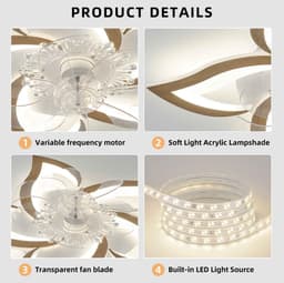 5 Lotus Ventilator - Bedienbaar Met Afstandsbediening & APP - Hout Look - Plafondventilator - Plafonniere - 6 Standen - Moderne Lamp - ⌀ 69cm — thumbnail 2