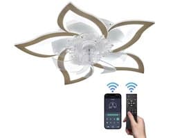 5 Lotus Ventilator - Bedienbaar Met Afstandsbediening & APP - Hout Look - Plafondventilator - Plafonniere - 6 Standen - Moderne Lamp - ⌀ 69cm