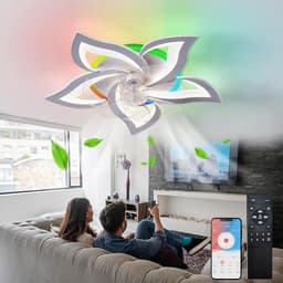 5 Lotus Ventilator - Bedienbaar Met Afstandsbediening & APP - RGB - Plafondventilator - Plafonniere - 6 Standen - Moderne Lamp - ⌀ 69cm — thumbnail 1
